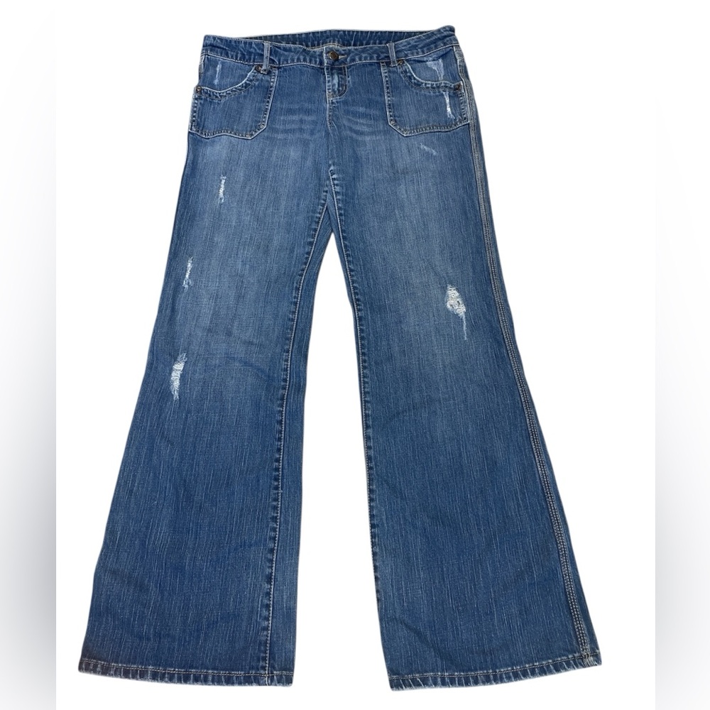 Vintage Y2K Bluenotes Distressed Low Rise Wide Leg Denim Jeans 32